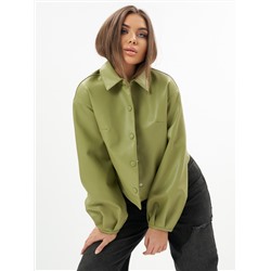 Короткая кожаная куртка женская зеленого цвета 246Z