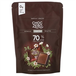 ChocZero, порционный черный шоколад, 70% какао, без сахара, 10 шт., 100 г (3,5 унции)