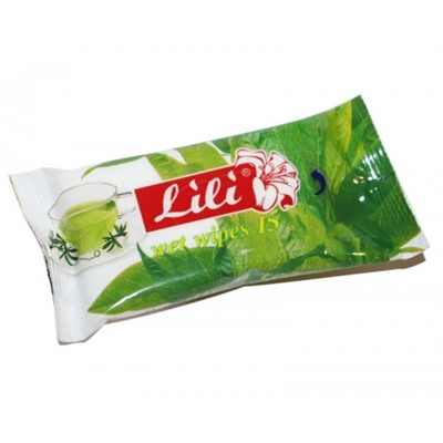 Влажные салфетки Lili (Лили) с ароматом Зелёного Чая, 15 шт