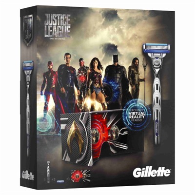 Подарочный набор Gillette Mach3 Turbo Лига Справедливости (станок + 3 сменные кассеты + очки виртуальной реальности)