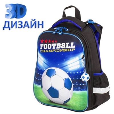 Ранец BRAUBERG PREMIUM, 2 отделения, с брелком, “Football champion“, 3D панель, 38х29х16 см, 229911