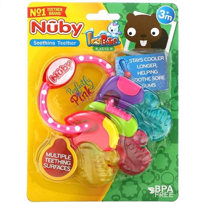 Nuby, Soothing Teether, Icy Bite Keys, 3+ Months, Perfectly Pink, 1 Count