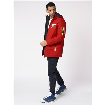 Куртка мужская удлиненная с капюшоном красного цвета 88661Kr