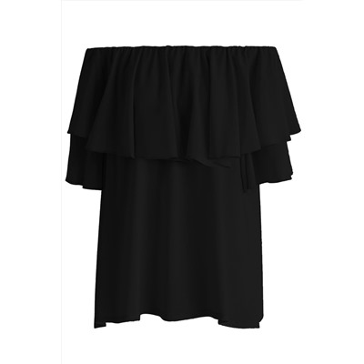 Черная блузка с открытыми плечами и широким воланом сверху