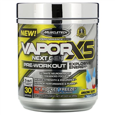 Muscletech, VaporX5, Next Gen, предтренировочный комплекс, со вкусом Icy Rocket Freeze, 264 г (9,31 унции)