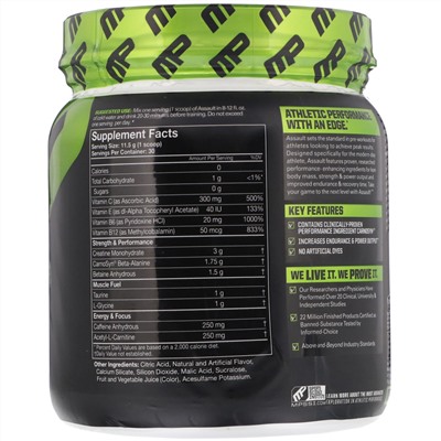 MusclePharm, Assault Energy + Strength, Pre-Workout, Blue Raspberry, 12.17 oz (345 g)