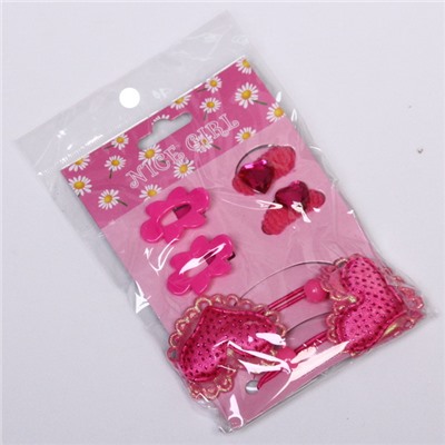 Аксессуары для волос детские "Little Fashion - Сердечко", 3 цвета, (4 резинки, 2 краба), 10*16 см