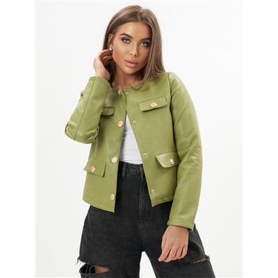 Короткая кожаная куртка женская зеленого цвета 245Z