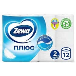 Туалетная бумага Zewa (Зева) Плюс, цвет белый, 2-слойная, 12 рулонов