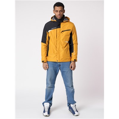 Куртка спортивная мужская с капюшоном желтого цвета 3590J