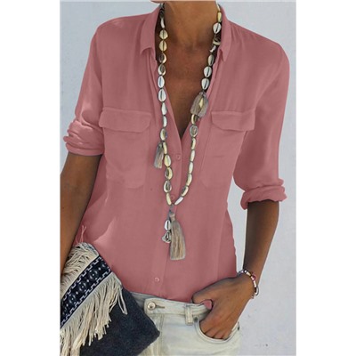Розовая рубашка с застежкой на пуговицах с отложным воротником и карманами