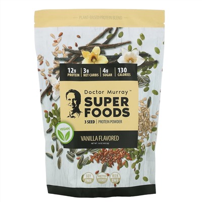 Dr. Murray's, Super Foods, 3 Seed Protein Powder, Vanilla, 16 oz (453.5 g)