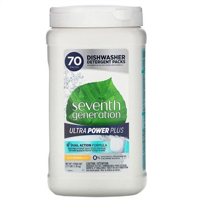 Seventh Generation, Ultra Power Plus Dishwasher Detergent Packs, Fresh Citrus Scent,  70 Packs, 2.77 lbs (1.26 kg)
