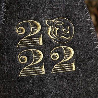 Шапка для бани "Классическая" серая с вышивкой "2022" серая (тигр) (эконом)