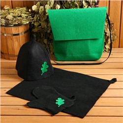 Набор банный портфель зеленый шапка,коврик,рукавица "Листик"