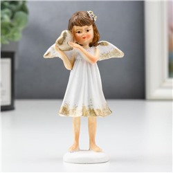 Сувенир полистоун "Ангелочек-девочка в золотистом платье, с сердечком" 11х3,5х6,5 см