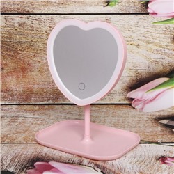 Зеркало настольное с подсветкой на подставке "Mary Touch - Heart", цвет розовый, USB, 20*29см