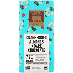 Endangered Species Chocolate, Клюква, миндаль и темный шоколад, 85 г (3 унции)