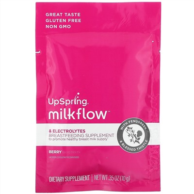 UpSpring, MilkFlow, Fenugreek & Blessed Thistle Supplement Drink, Berry , 16 Packets, (10 g) Each