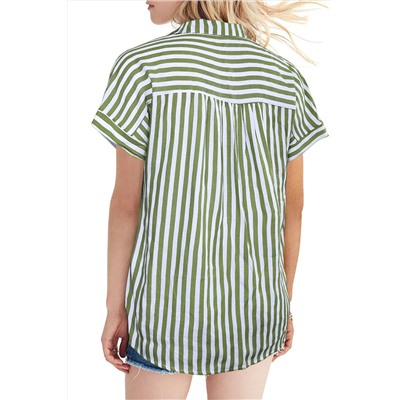 Бело-зеленая полосатая рубашка с короткими рукавами