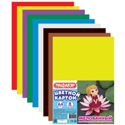 Цветная бумага мелованная ПИФАГОР Дюймовочка, 8 цветов, А4, 200х283 мм