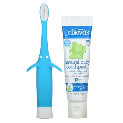 Dr. Brown's, Infant to Toddler Toothbrush Set, 0-3 Years, Blue, Real Pear & Apple Flavor, 2 Piece Set