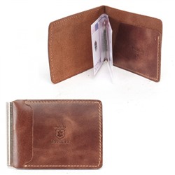 Зажим для купюр Premier-Z-933 натуральная кожа (зажим-скрепка, внешний карман д/карт) коричневый тем пулл-ап (152) 230388