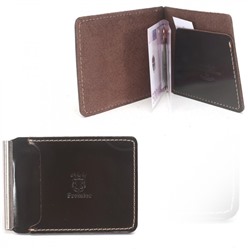 Зажим для купюр Premier-Z-933 натуральная кожа (зажим-скрепка, внешний карман д/карт) коричневый тем гладкий (88) 234570