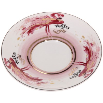 Кофейная пара (зеркальная кружка 90мл+блюдце) анаморфный дизайн "Фламинго"