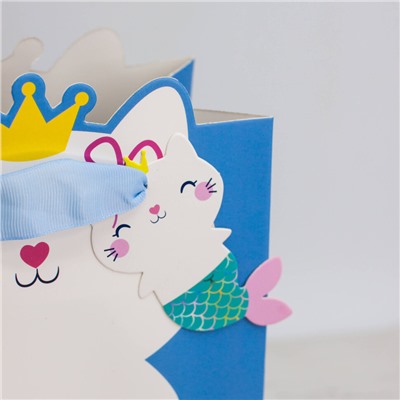 Пакет подарочный (S) "Cute cat mermaid", blue (18*23*10)
