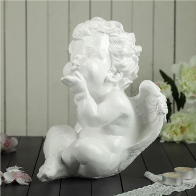 Статуэтка "Ангел сидит", белая, 30 см