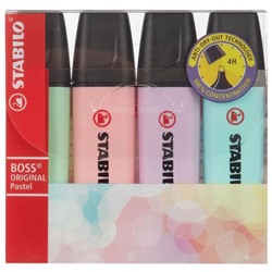 Набор текстовыделителей STABILO 4 шт., “Boss Pastel“, ПАСТЕЛЬ АССОРТИ, линия 2-5 мм, 70/4-2