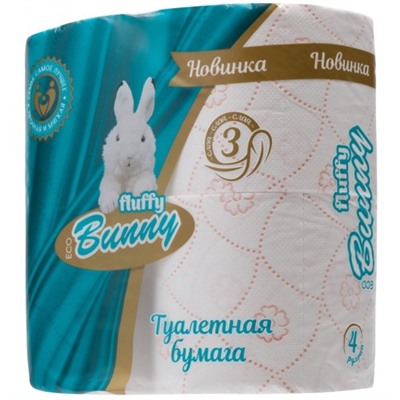 Туалетная бумага Fluffy Bunny, персиковая, 3-слойная, 4 рулона
