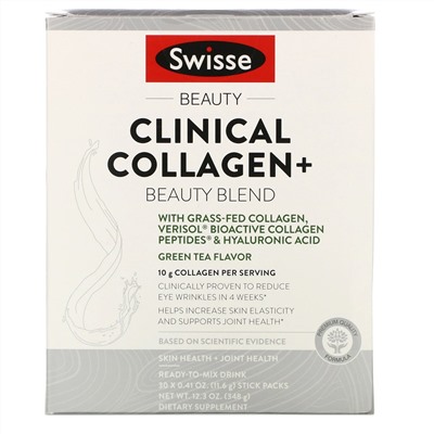 Swisse, Clinical Collagen+ Beauty Blend, Green Tea Flavor, 30 Stick Packs, 0.41 oz (11.6 g) Each