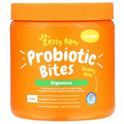 Zesty Paws, Probiotic Bites, добавка для собак с пробиотиками, для пищеварения, для любого возраста, со вкусом тыквы, 90 мягких жевательных таблеток