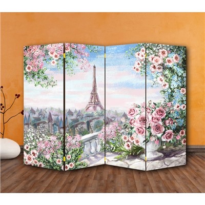 Ширма "Картина маслом. Розы и Париж", 200 × 160 см