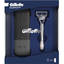 Подарочный набор Gillette (Джилет) Бритва Skinguard Sensitive с 1 сменной кассетой + Дорожный футляр