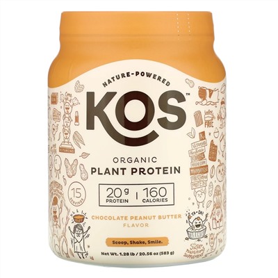 KOS, Organic Plant Protein, Chocolate Peanut Butter, 1.28 lb (583 g)