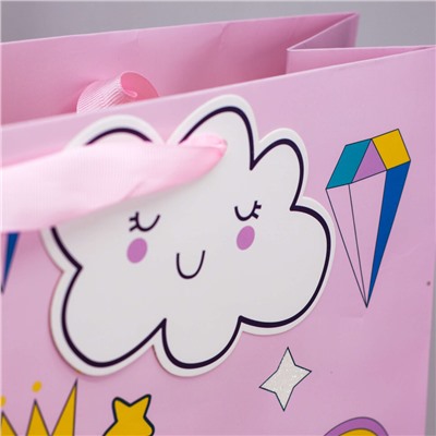 Пакет подарочный (L) "Unicorn and clouds ", pink (32*42*11.5)