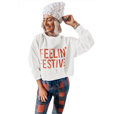 FEELIN’ FESTIVE Graphic Crop Sweatshirt and Joggers Loungewear