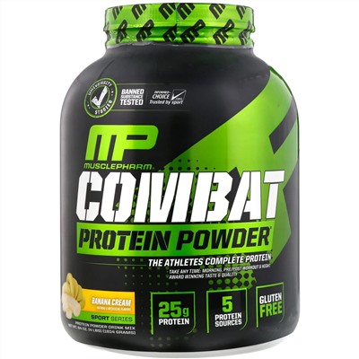 MusclePharm, Combat Powder, Advanced Time Release Protein, Banana Cream, 4 lbs (1814 g)