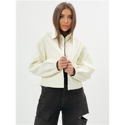 Короткая кожаная куртка женская белого цвета 246Bl