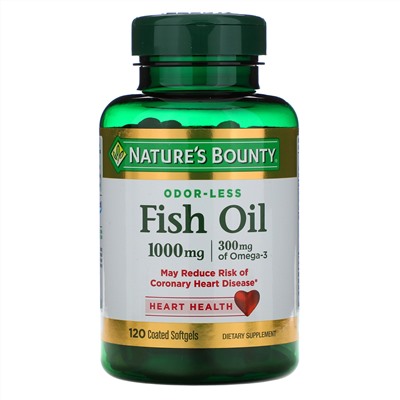 Nature's Bounty, Odorless Fish Oil, 1,000 mg, 120 Coated Softgels