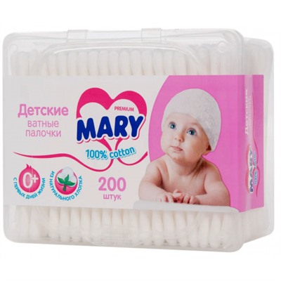 Ватные палочки детские Mary (Мэри) квадратная упаковка, 200 шт