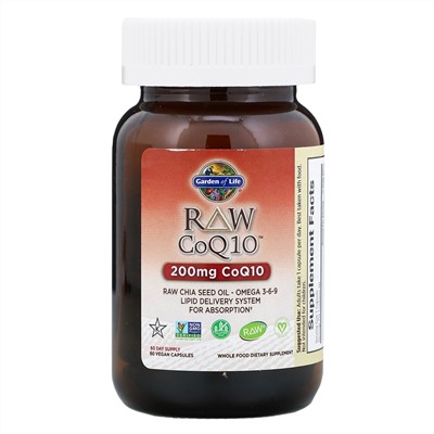 Garden of Life, RAW CoQ10, 200 мг, 60 веганских капсул