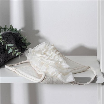Мочалка-лента массажная Доляна, 35×12 см, цвет белый