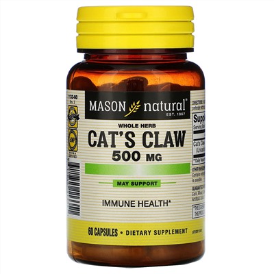 Mason Natural, Whole Herb Cat's Claw, 500 mg, 60 Capsules