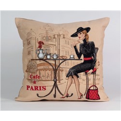Подушка декоративная Кафе Париж блондинка, гобелен