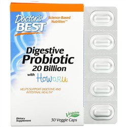 Doctor's Best, пищеварительный пробиотик с Howaru, 20 млрд КОЕ, 30 вегетарианских капсул