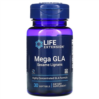 Life Extension, Mega GLA, добавка с ГЛК и кунжутными лигнанами, 30 мягких таблеток